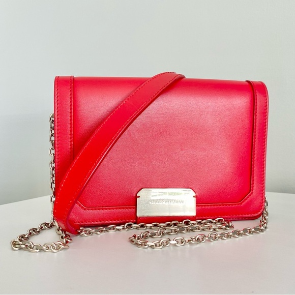 Stuart Weitzman NIB Red Leather Chain Crossbody - Picture 2 of 14
